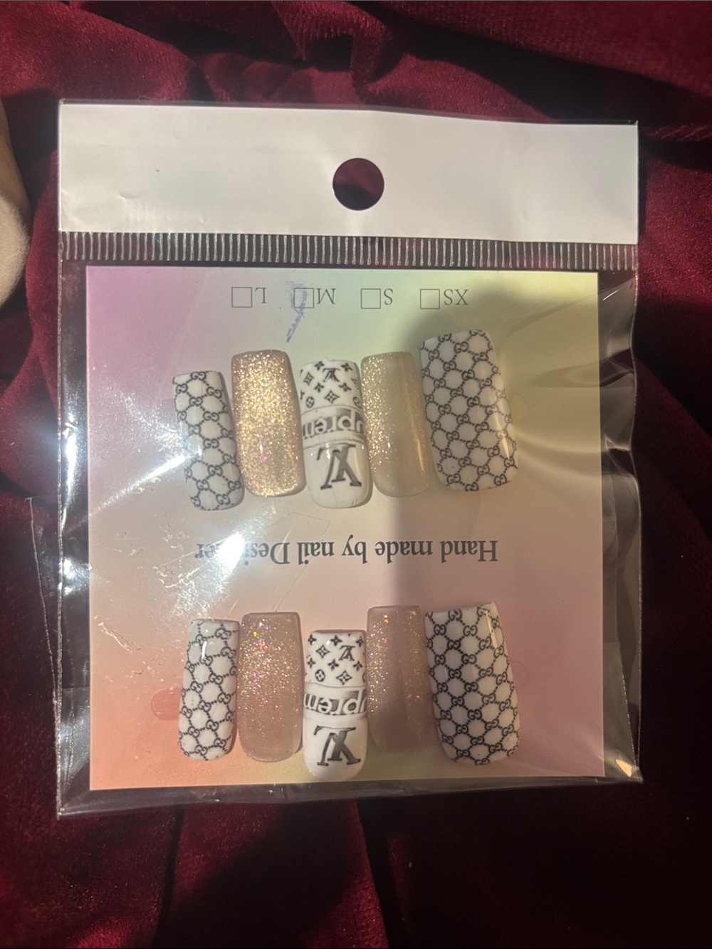 Gold and White Designer-Style Press-On Nail Set
